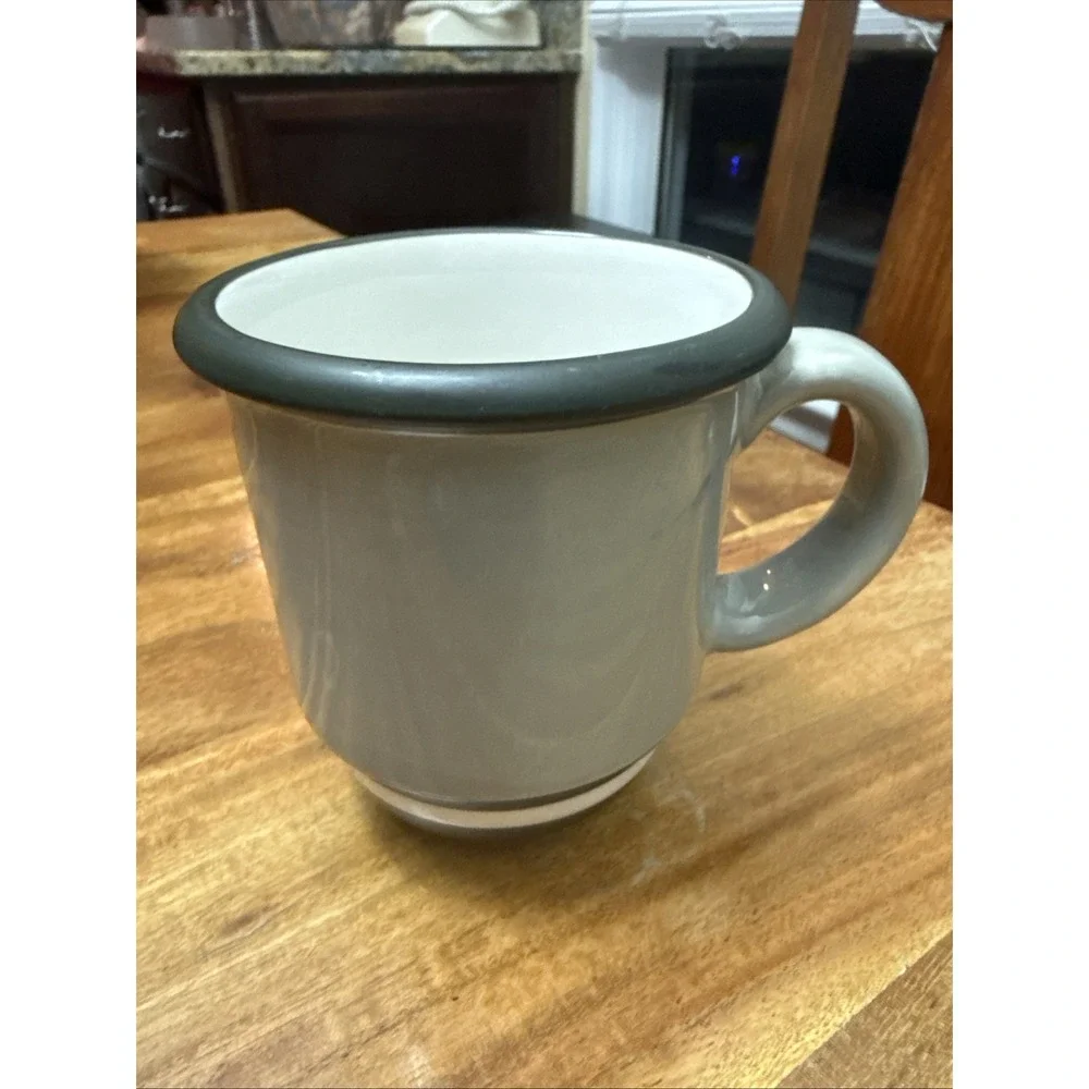DANSK STACKING STRIPE DOVE GREY Coffee MUG 4 1/4